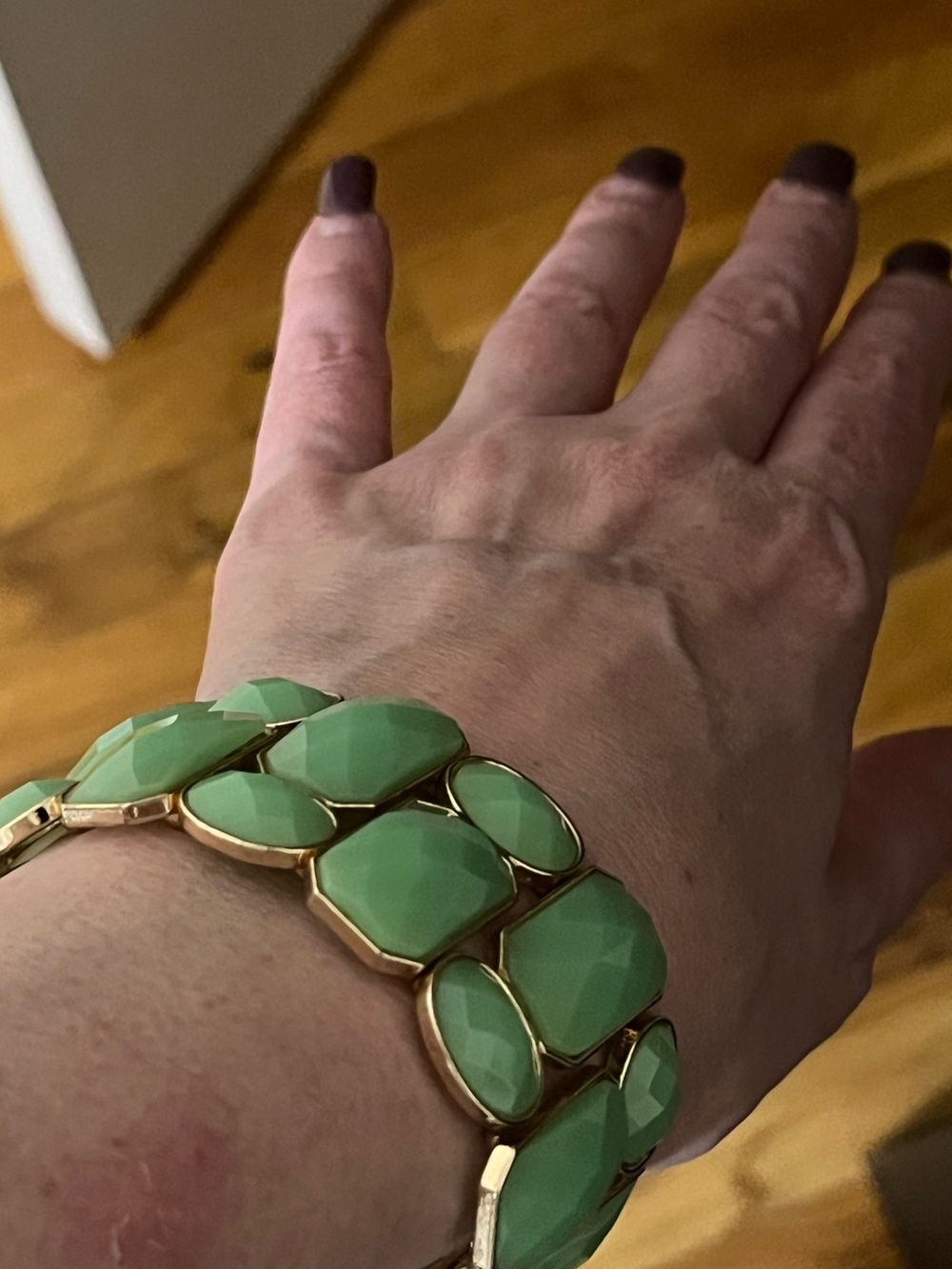 Gold-Tone Bracelet with Mint Green Faceted Stones - Women Jewelry